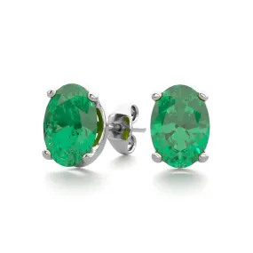 1 1/2 Carat Oval Shape Emerald Stud Earrings In Sterling Silver