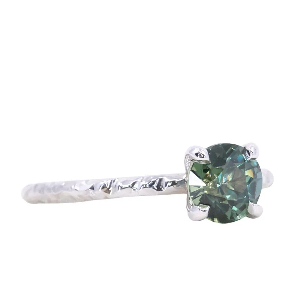 1.29ct Round Tanzanian Sapphire Evergreen Solitaire in 14k White Gold