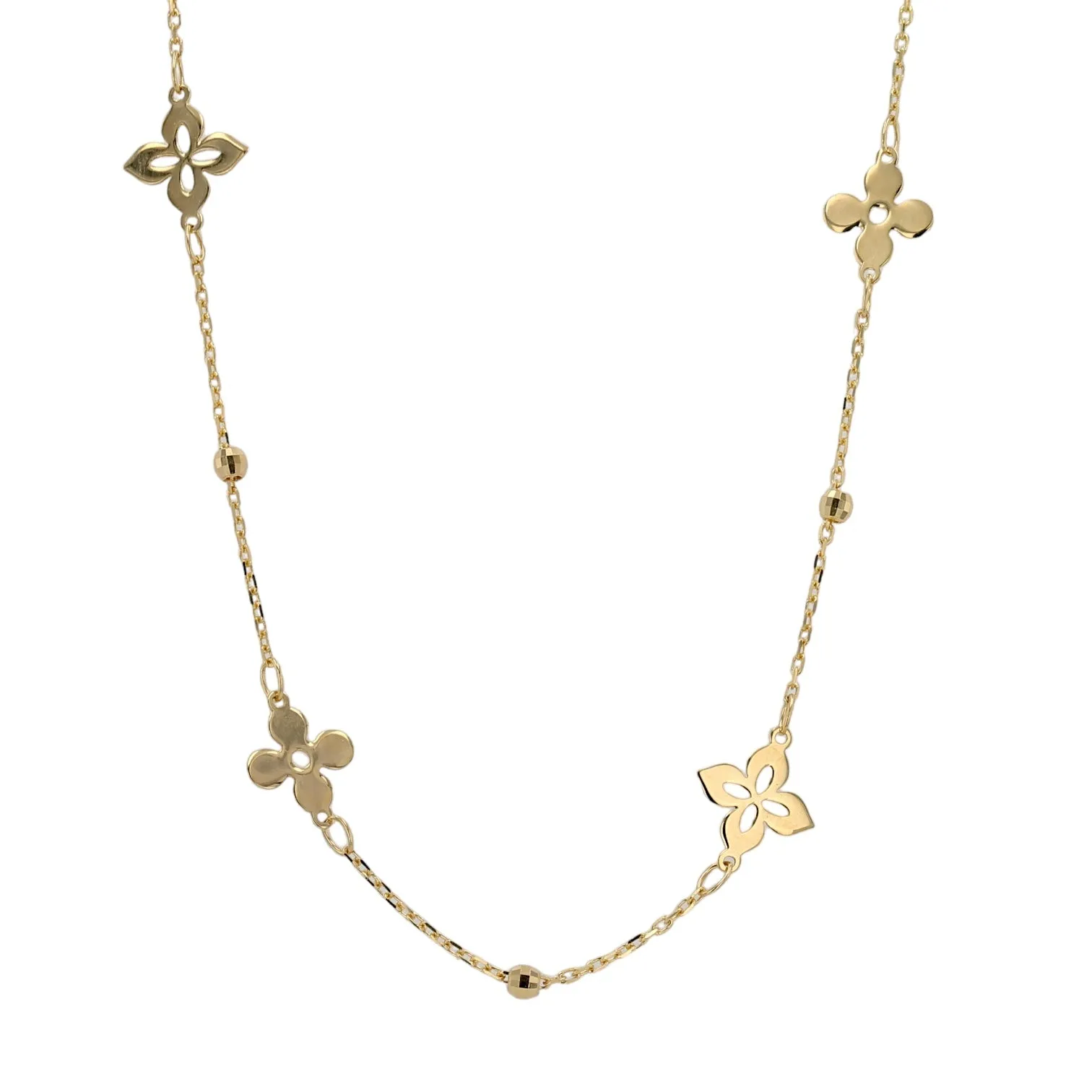 14K Yellow gold clover necklace-6790