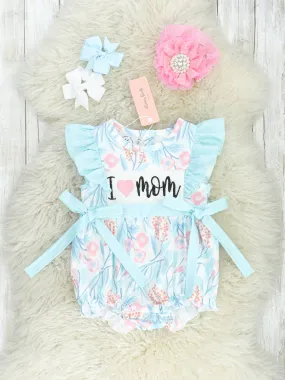 Aqua "I Love Mom" Smocked Bubble