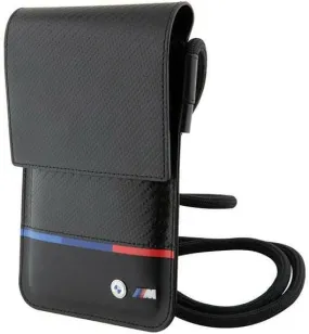 BMW M Series Carbon Tricolour Universal Phone Pouch With Strap And Cardslot Black - BMOWBPUCARTCBK