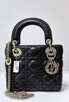 CHRISTIAN DIOR Lambskin Cannage Mini Lady Dior Black