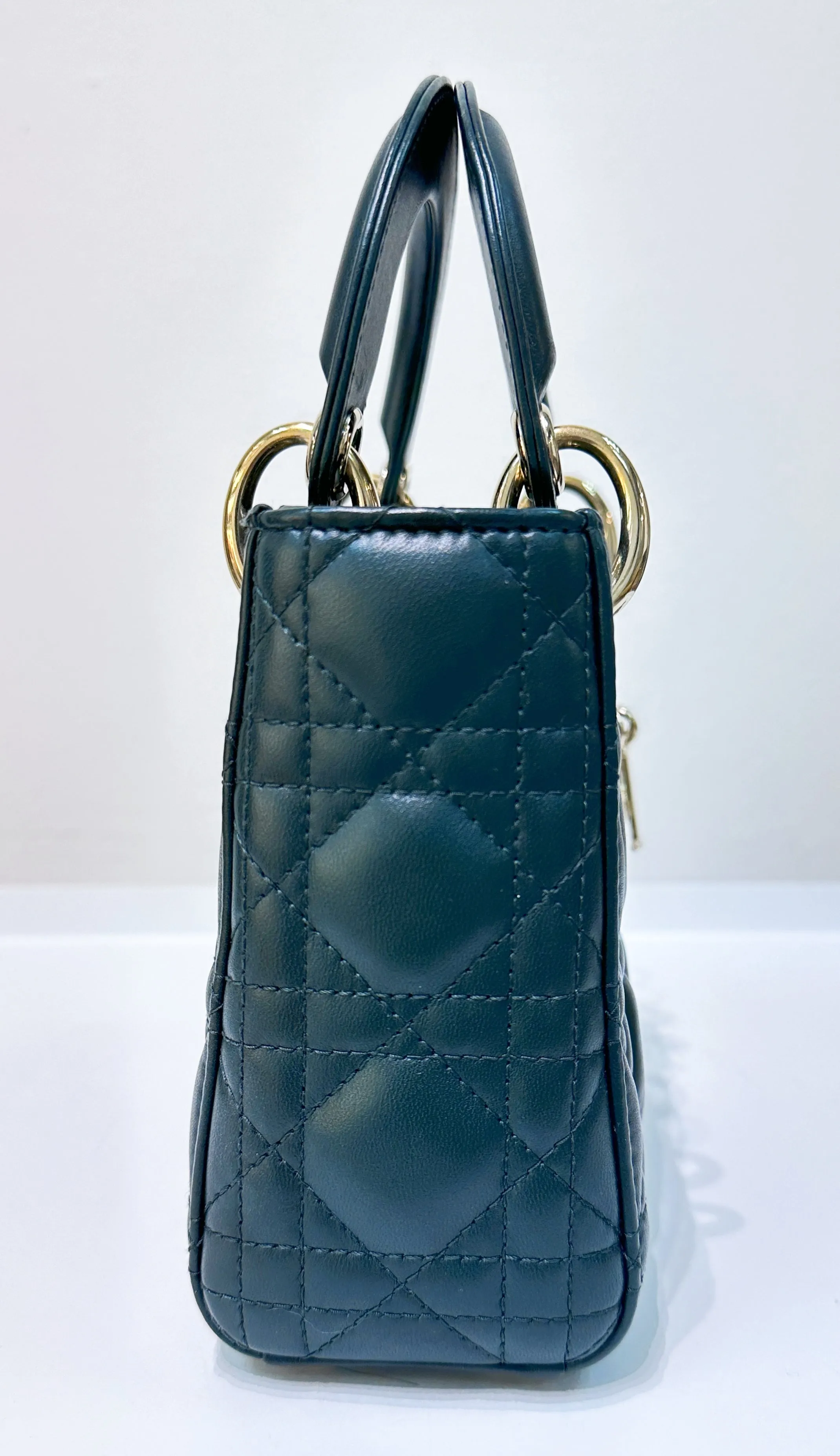 CHRISTIAN DIOR Lambskin Cannage Mini Lady Dior Dark Green