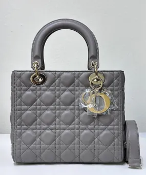 Christian Dior Medium Cannage Quilted Lambskin Leather Lady Dior Bag Grey