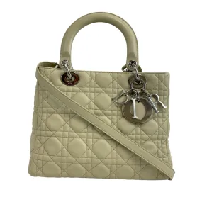 Christian Dior - Medium Lady Dior in Beige Cannage Leather Top Handle w/ Strap