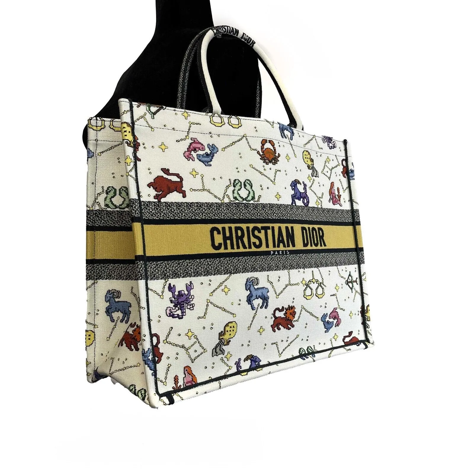 Christian Dior - NEW 2022 Large Pixel Zodiac Embroidered Canvas Book Tote