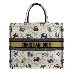 Christian Dior - NEW 2022 Large Pixel Zodiac Embroidered Canvas Book Tote