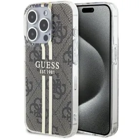 Guess IMG 4G Gold Stripe Hard Case for iphone 15 Pro Max 6.7" Brown - GUHCP15XH4PSEGW