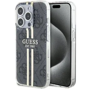 Guess IML 4G Gold Stripe Hard Case for iphone 15 Pro 6.1" Black - GUHCP15LH4PSEGK