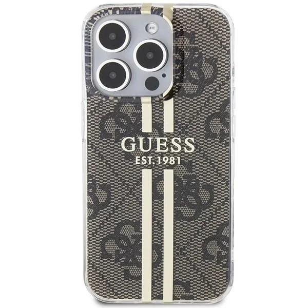 Guess IML 4G Gold Stripe Hard Case for iphone 15 Pro 6.1" Brown - GUHCP15LH4PSEGW