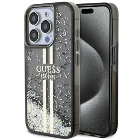 Guess Liquid Glitter Gold Stripes Hard Case for iphone 15 Pro 6.1" Black - GUHCP15LLFCSEGK