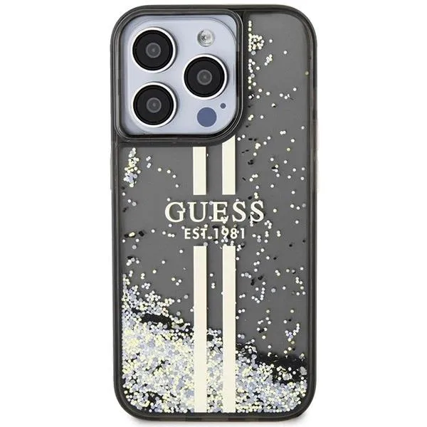 Guess Liquid Glitter Gold Stripes Hard Case for iphone 15 Pro 6.1" Black - GUHCP15LLFCSEGK