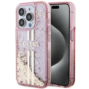 Guess Liquid Glitter Gold Stripes Hard Case for iphone 15 Pro 6.1" Pink - GUHCP15LLFCSEGP