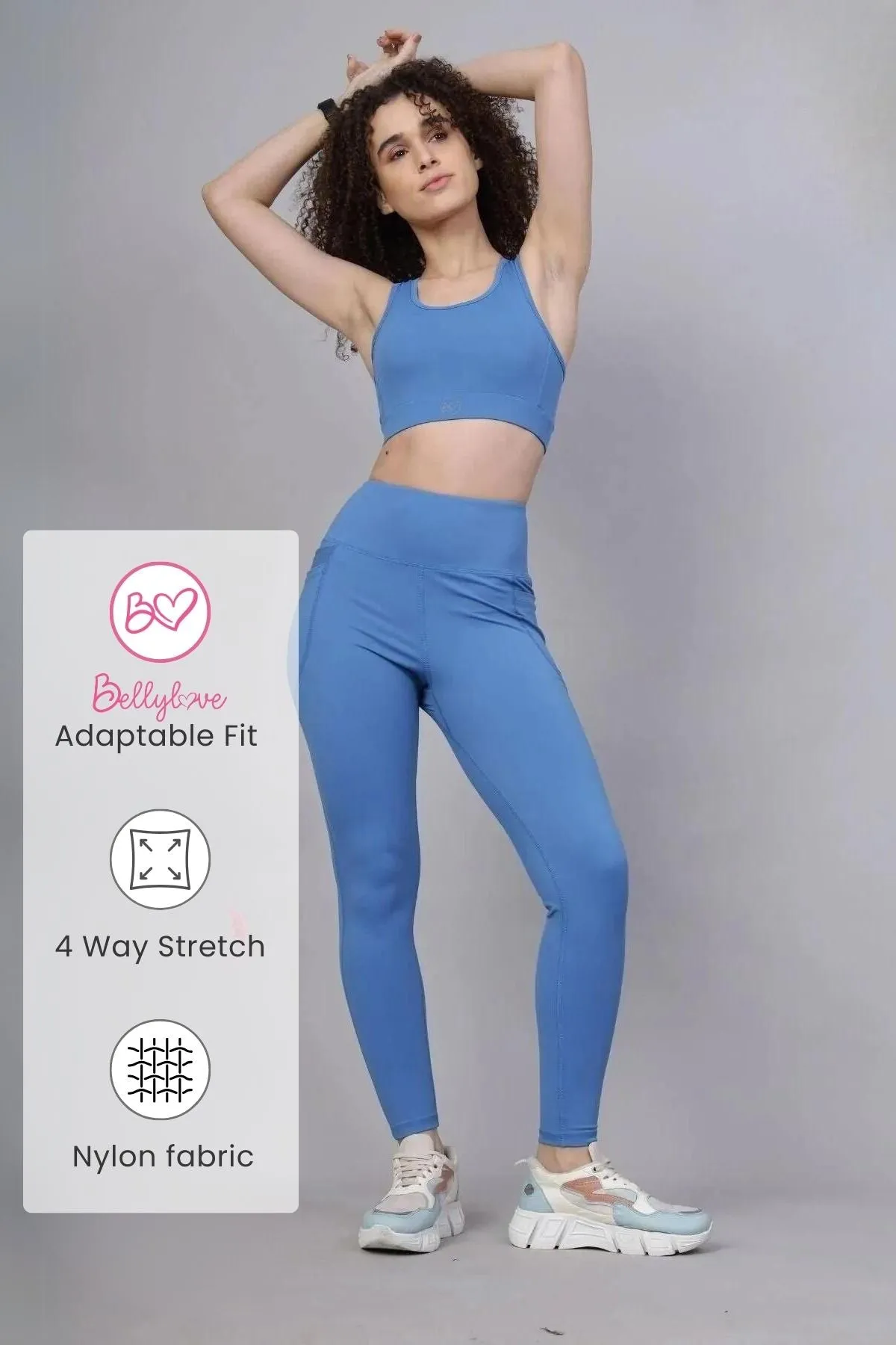 High Waisted Gentle Compression Blue Postpartum Leggings