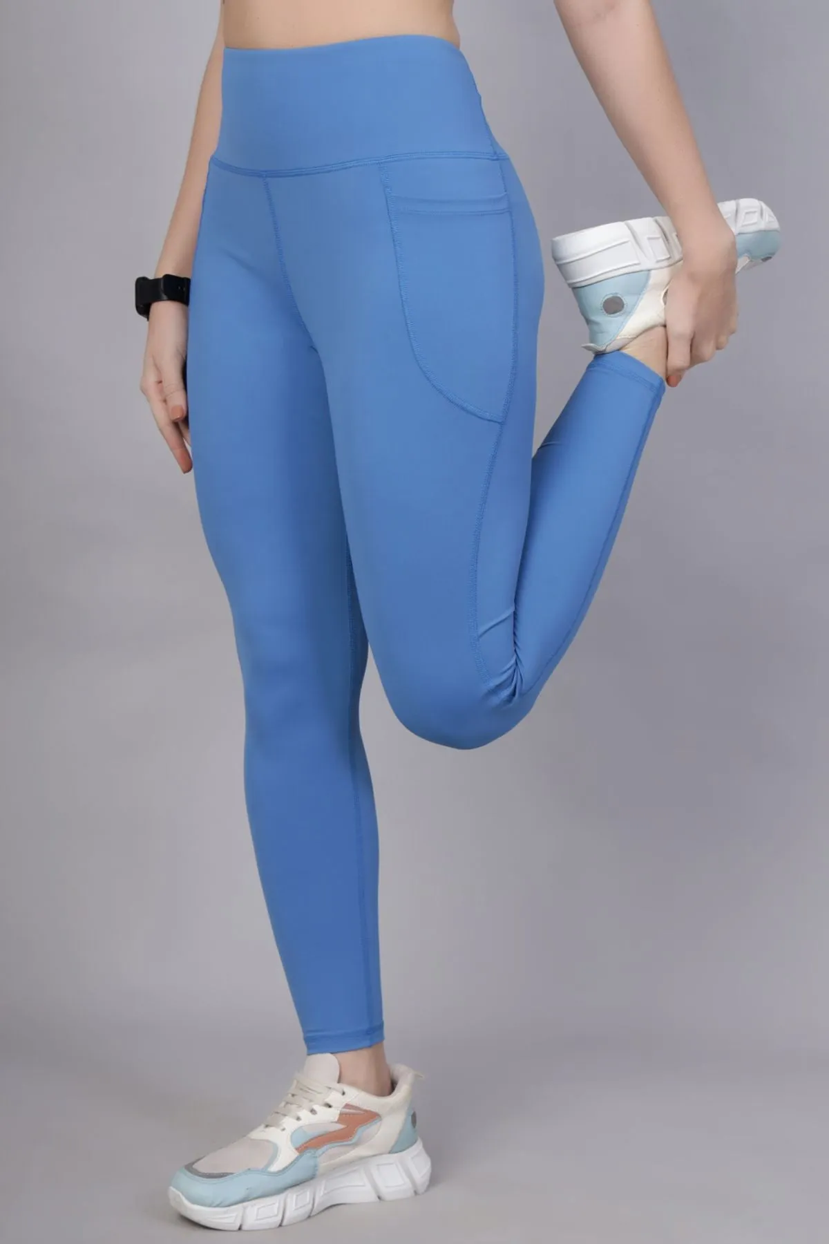 High Waisted Gentle Compression Blue Postpartum Leggings