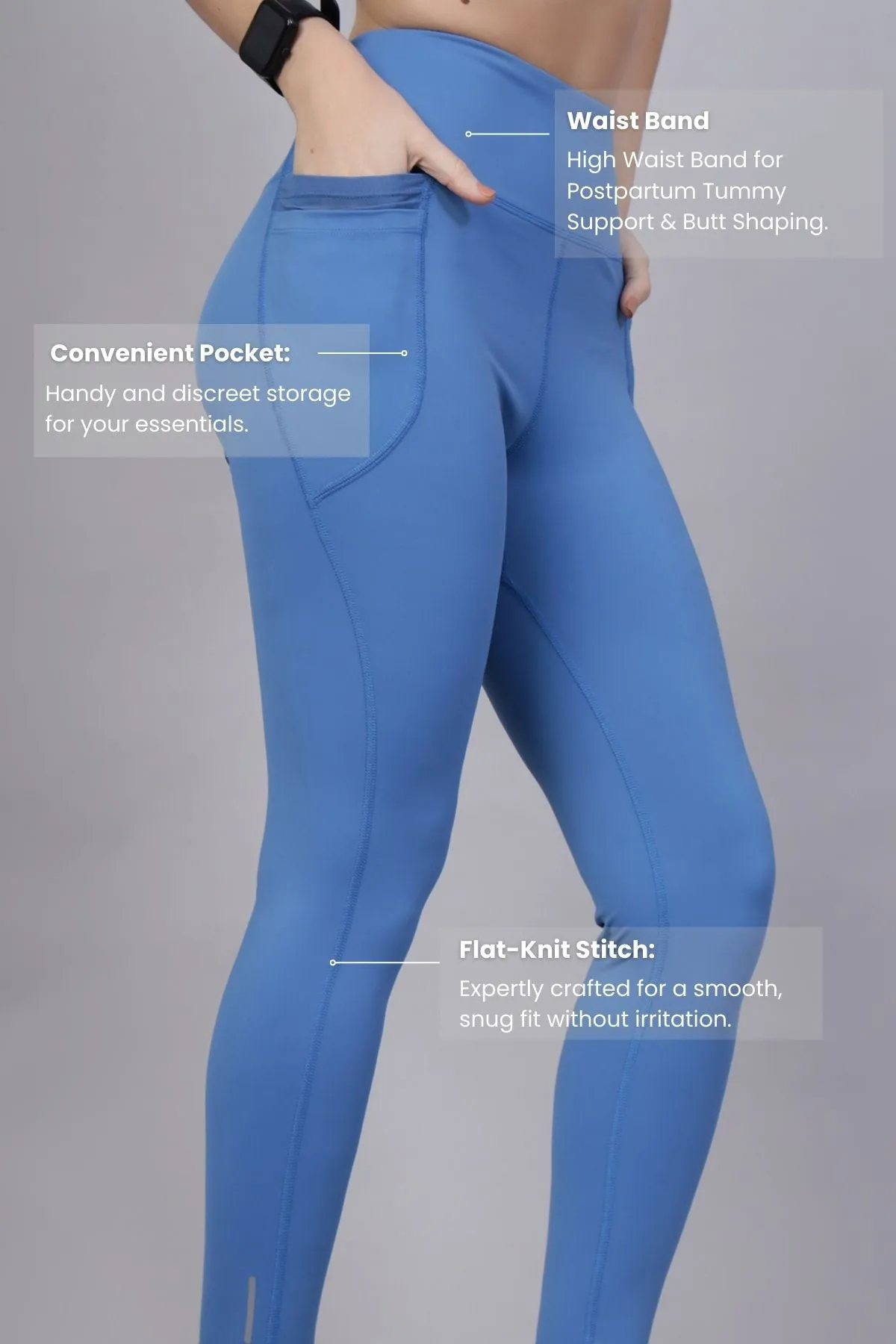 High Waisted Gentle Compression Blue Postpartum Leggings