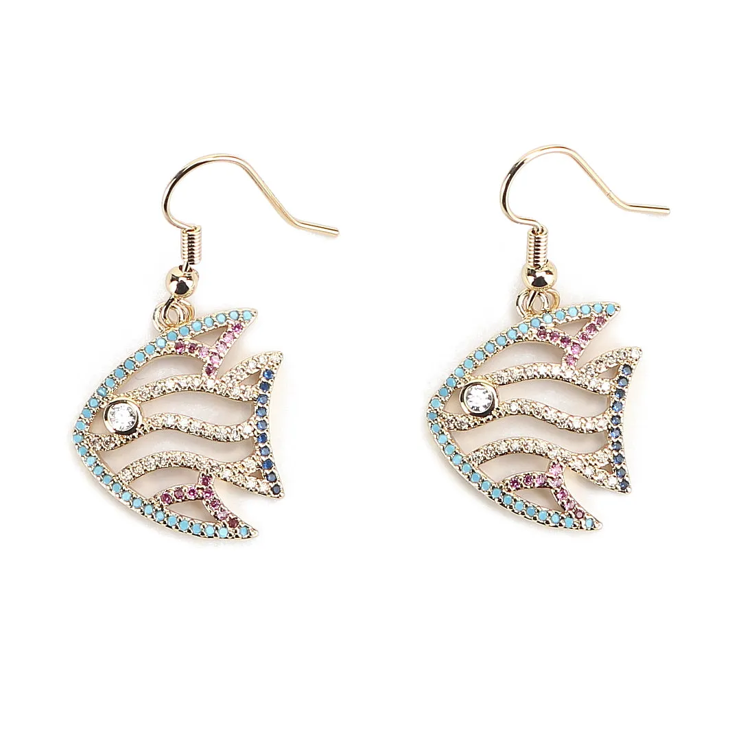 JW Crystal Earring Fish Gold