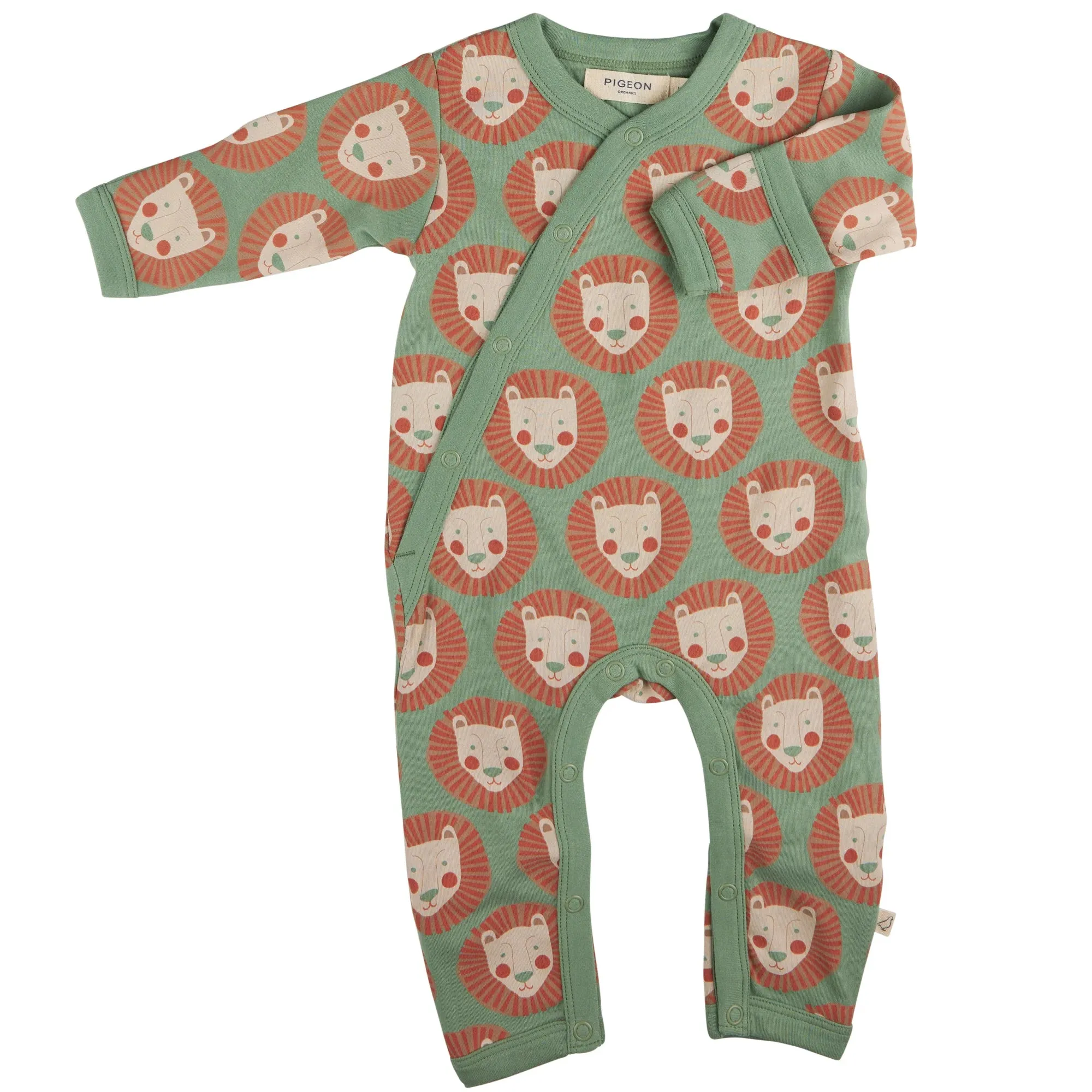 Kimono Romper - Lion Face, Basil - Pigeon Organics