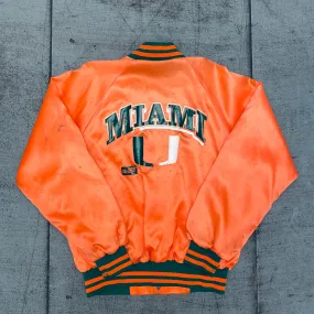 Miami Hurricanes: 1980's Satin Reverse Spellout Bomber Jacket (M)