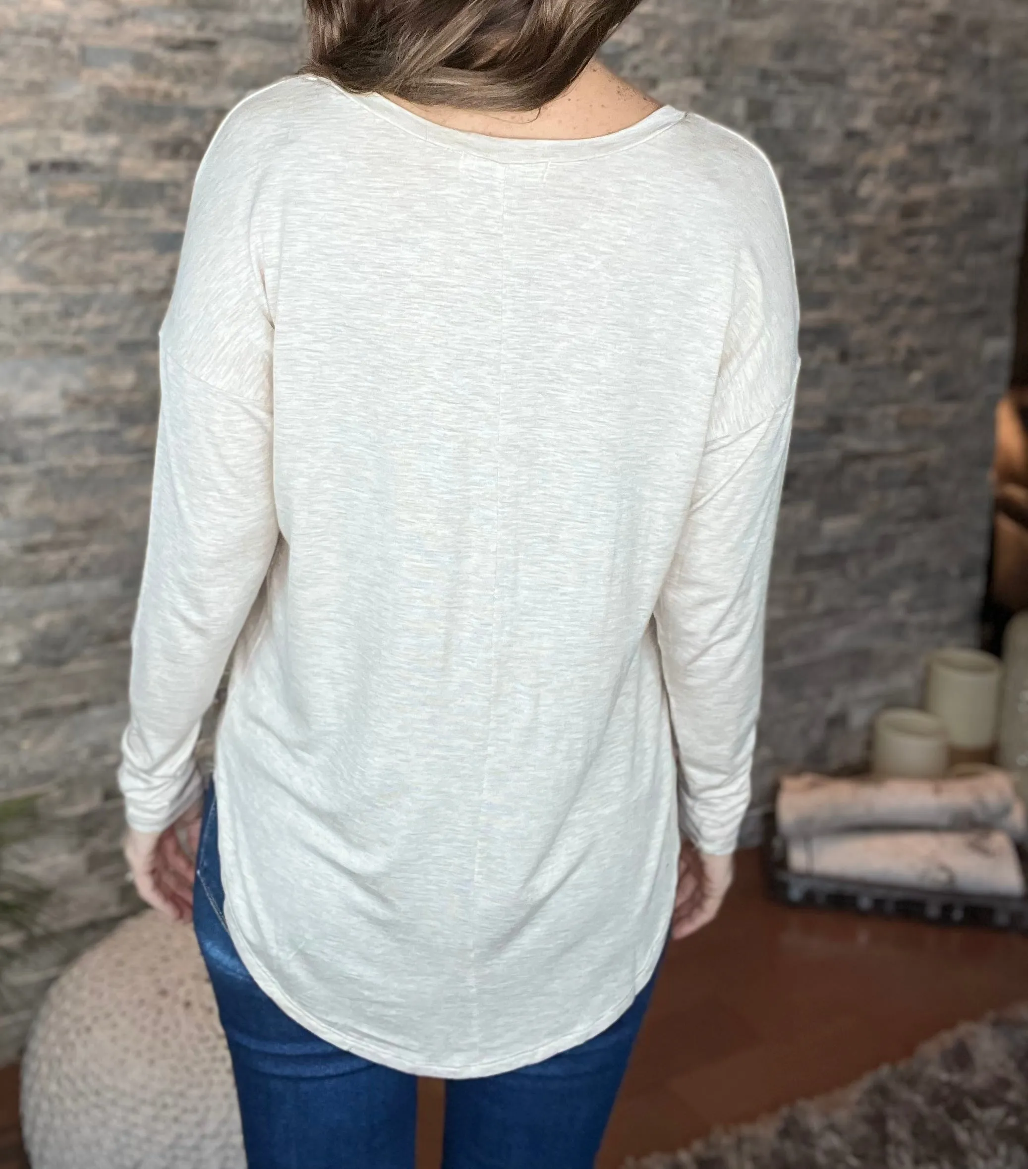 OATMEAL ROUND NECK RAYON JERSEY TOP