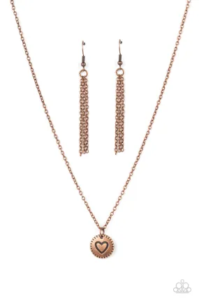 Paparazzi Stamped Sentiment Copper Necklace & Earring Set