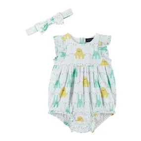 Spring Animal Print Baby Bubble | White Yellow Mint