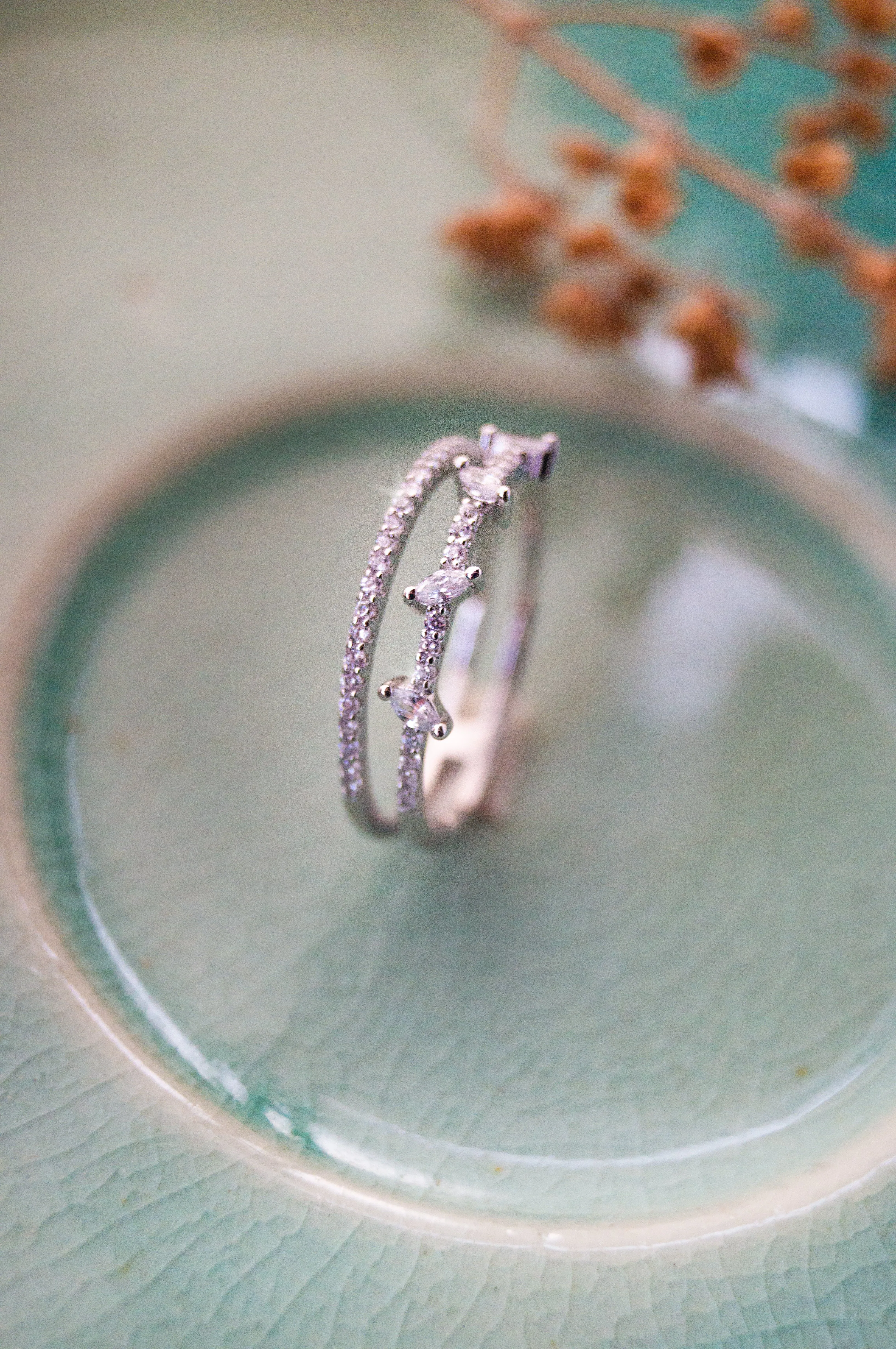 Twinkling Two Line Sterling Silver Ring