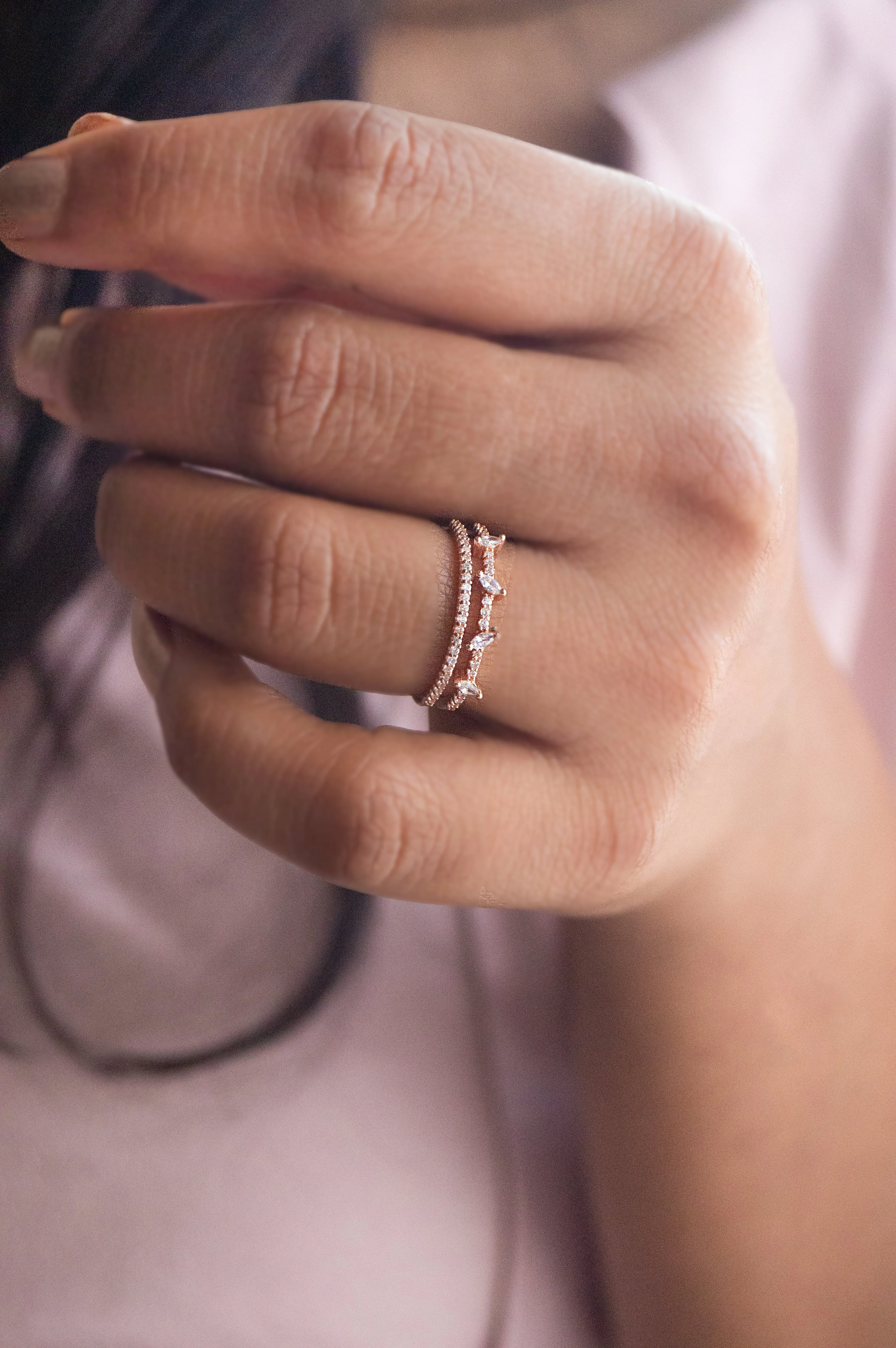 Twinkling Two Line Sterling Silver Ring